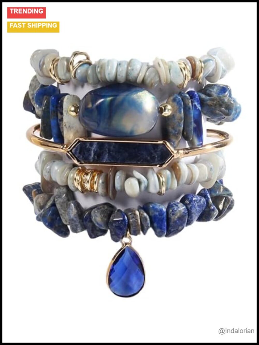 Natural Stone Beaded Stretch Bracelet Set Boho Healing Handmade Jewelry